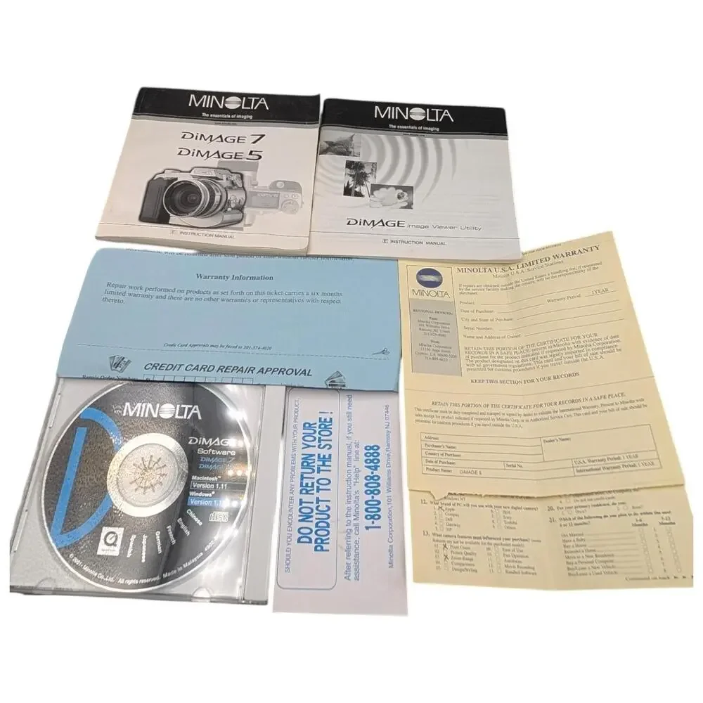 Vintage Minolta DiMAGE 5 Digital Camera 3.3MP 7x Zoom Box Manuals Charger TESTED